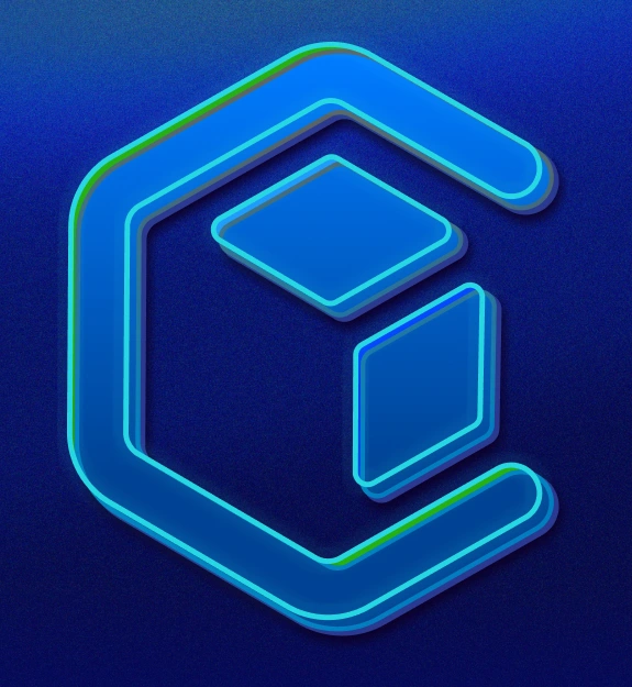 Símbolo tridimensional da ConnectAll, em azul e verde